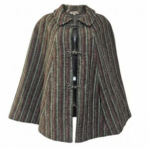Vintage Striped Wool Cape Coat M